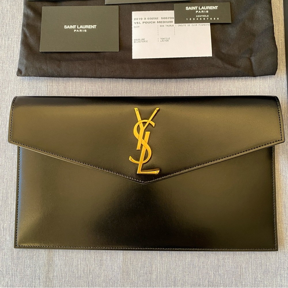 BNIB - Saint Laurent | Smooth Shiny Calfskin Medium Envelope Pouch Clutch - Picture 7 of 17